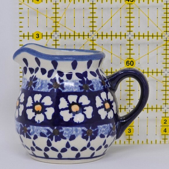 Ceramika Wiza Polish Pottery Hand Made Creamer Mini Pitcher Blue Floral - Picture 9 of 10